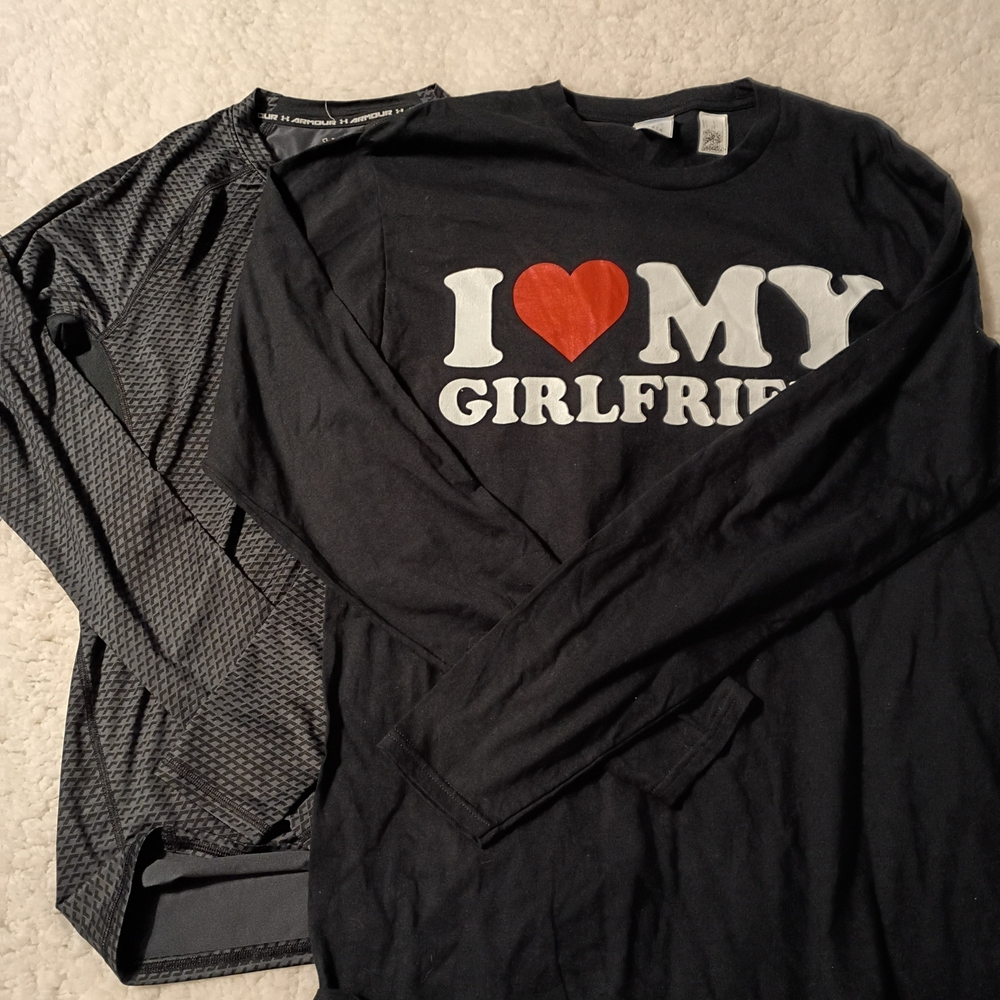 Black Long-Sleeve Graphic Tee & Long Sleeve Compression Shirt